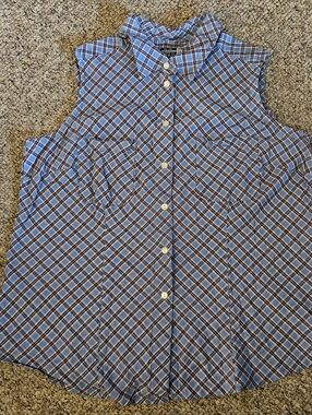 Venezia Jeans Blue Plaid Sleeveless Shirt Size 18/20